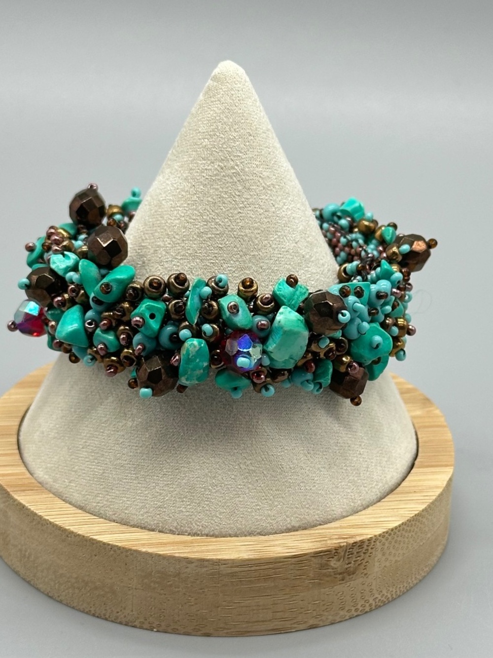 Handmade Guatemalan Turquoise Seed Bead and Glass Beaded Bracelet 6.5 Boho